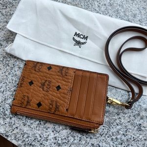 MCM Cognac Brown Card Wallet with Removable Lanyard Strap